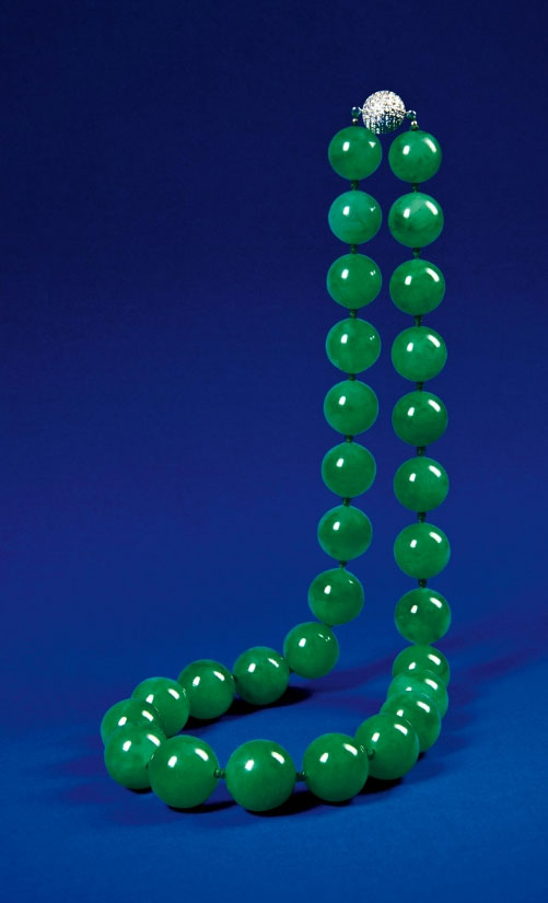 Natural full green jadeite bead chain